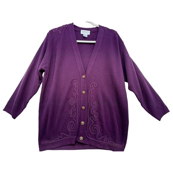 Adolfo Collectibles Womens Embroidered Cardigan Sweater M Purple Cottagecore - Picture 4 of 9